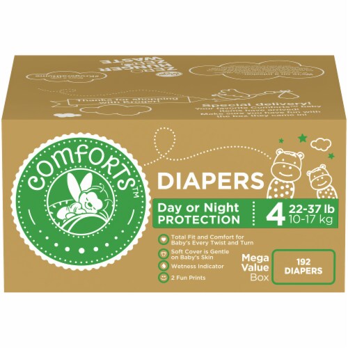 Comforts™ Day or Night Diapers Size 4 (22-37 lbs) Mega Value Box Perspective: right