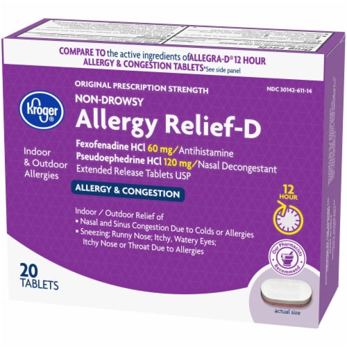 Kroger® Non-Drowsy Allergy Relief-D Tablets 120mg Perspective: right