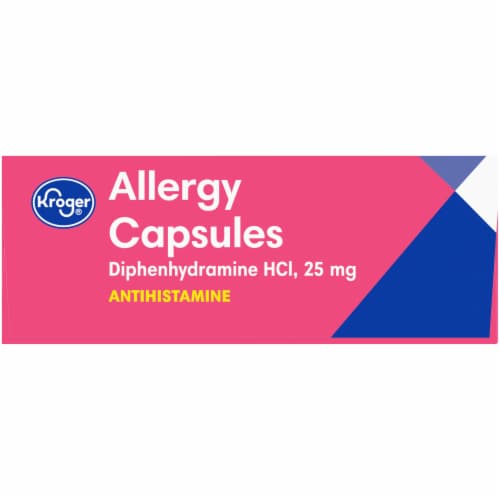 Kroger® Diphenhydramine HCl Allergy Antihistamine Capsules 25mg Perspective: right