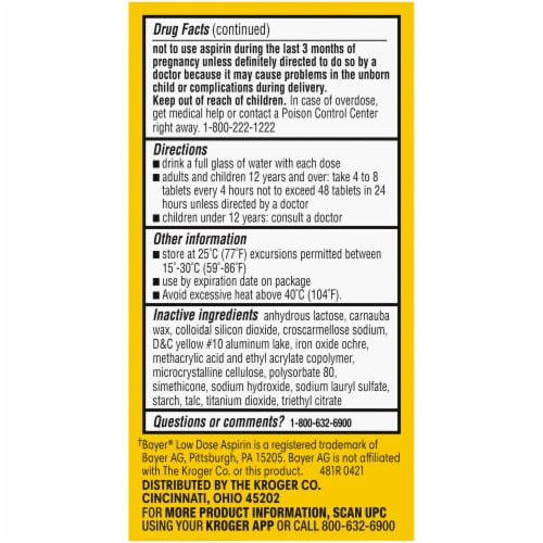 Kroger® Low Dose Aspirin Pain Reliever Tablets 81mg Perspective: right