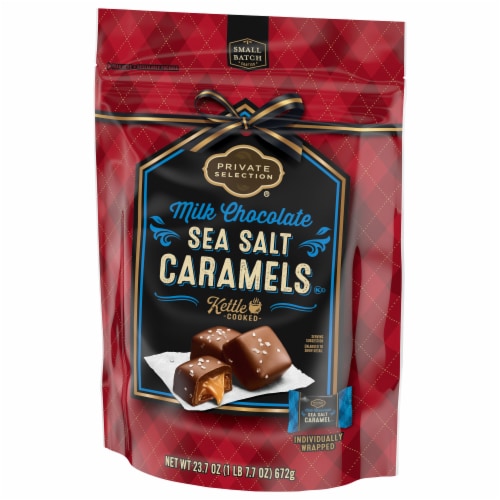 Private Selection® Milk Chocolate Sea Salt Caramels Holiday Candy Bag Perspective: right