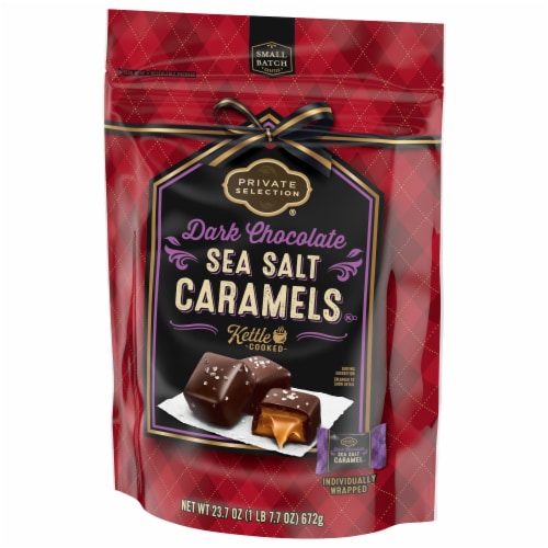 Private Selection® Dark Chocolate Sea Salt Caramels Holiday Candy Bag Perspective: right