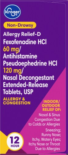 Kroger® Non-Drowsy Fexofenadine HCL & Pseudoephedrine HCL Allergy Relief-D Tablets Perspective: right