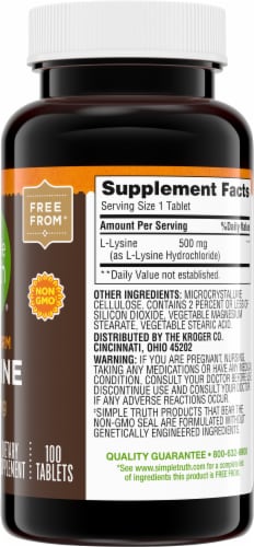 Simple Truth® Free Form L-Lysine Dietary Supplement Tablets 500mg Perspective: right