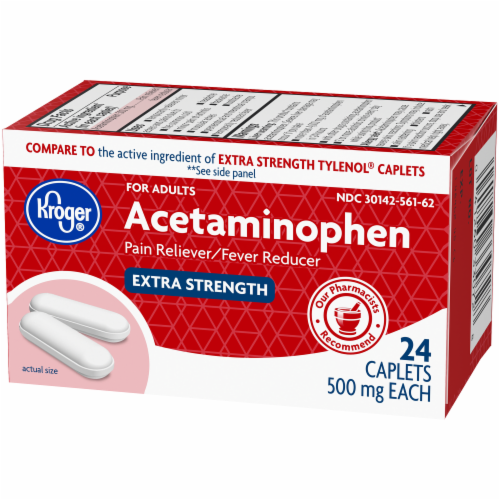 Kroger® Extra Strength Acetaminophen Pain Reliever & Fever Reducer Caplets 500mg Perspective: right