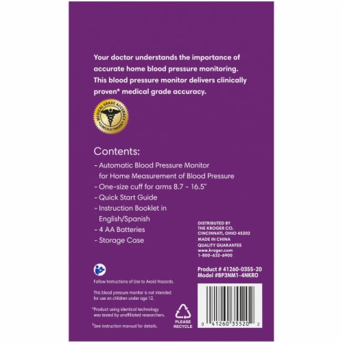 Kroger® Premium Automatic Arm Blood Pressure Monitor with Hypertension Risk Indicator Perspective: right
