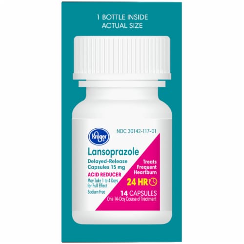 Kroger® Lansoprazole Acid Reducer Delayed Release Capsules 15mg Perspective: right