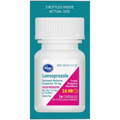 Kroger® Lansoprazole 24 Hour Acid Reducer Delayed Release Capsules 15mg Perspective: right