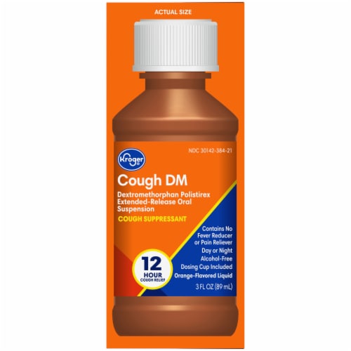 Kroger® Orange Flavor Liquid Cough DM Suppressant Medicine Perspective: right