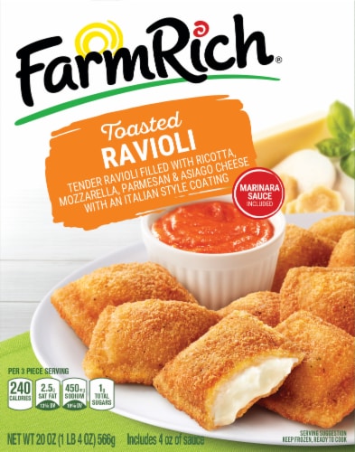 Farm Rich Toasted Ravioli with Marinara Sauce, Frozen Appetizer Perspective: right