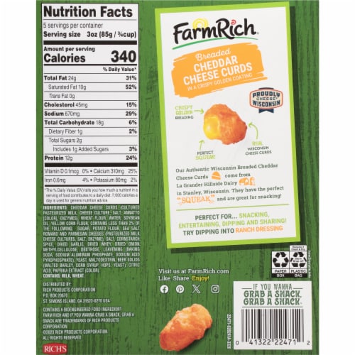 Farm Rich Crispy Breaded Wisconsin Cheddar Cheese Curds Perspective: right