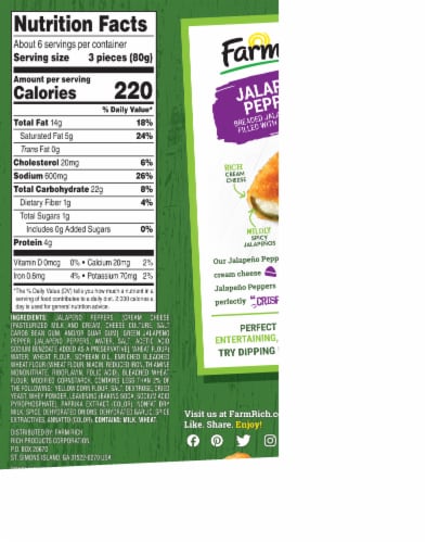 Farm Rich Breaded Cream Cheese Stuffed Jalapeno Peppers Perspective: right