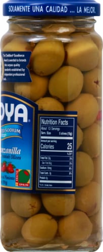 Goya Reduced Sodium Manzanilla Spanish Stuffed Olives Perspective: right
