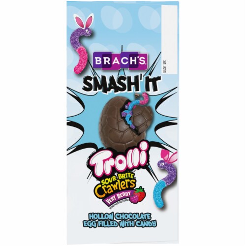Brach's Smash It Hollow Chocolate Egg with Trolli Sour Brite Very Berry Crawlers Perspective: right