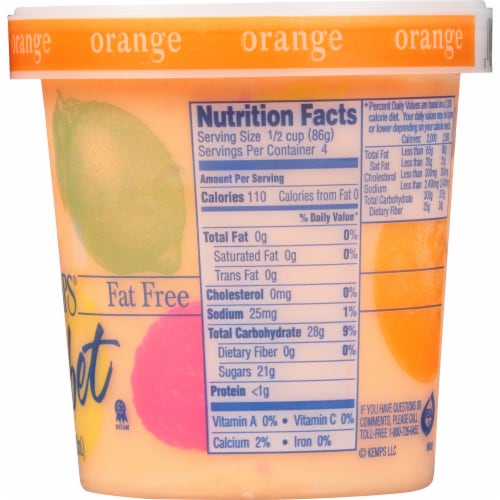 Kemps Fat Free Orange Sherbet Pint Perspective: right