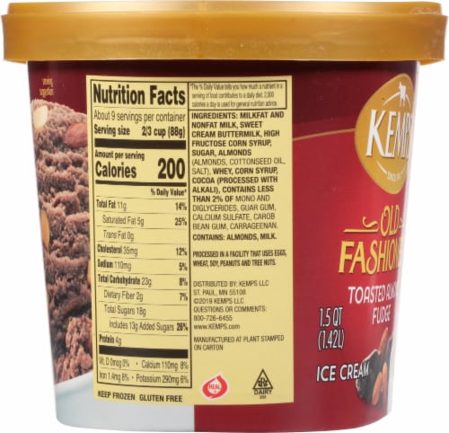 Kemps® Old Fashioned Toasted Almond Fudge Ice Cream Tub Perspective: right