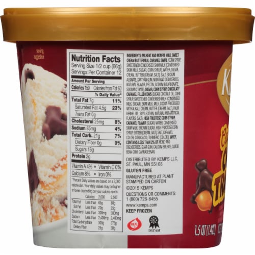 Kemps Caramel Cow Tracks Ice Cream Tub Perspective: right