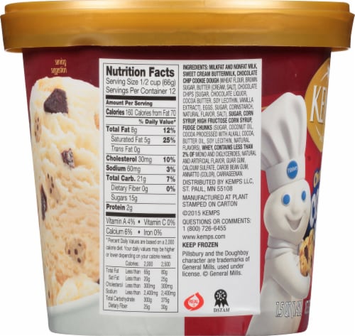 Kemps® Chocolate Chip Pillsbury Cookie Dough Ice Cream Tub Perspective: right
