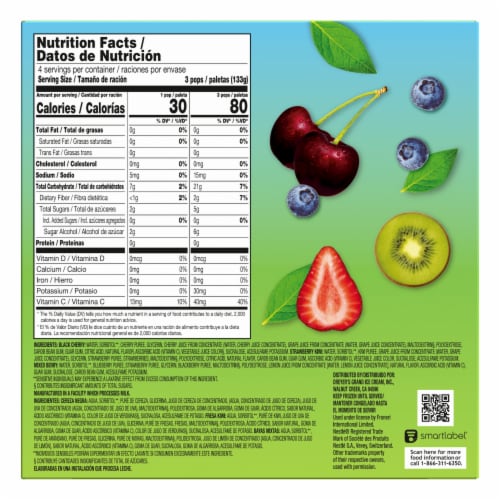 Outshine Assorted No Sugar Added Black Cherry/Strawberry Kiwi/Mixed Berry Mini Fruit Pops Perspective: right