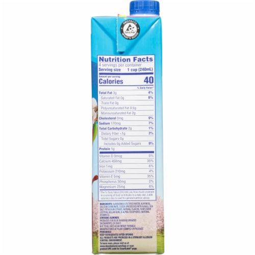 Almond Breeze® Dairy Free Shelf Stable Unsweetened Chocolate Almond Milk Quart Perspective: right