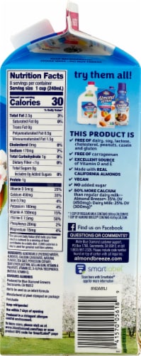 Almond Breeze® Dairy Free Unsweetened Vanilla Almond Milk Half Gallon Perspective: right