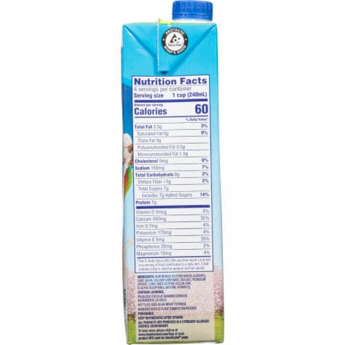 Almond Breeze® Dairy Free Shelf Stable Original Almond Milk Quart Perspective: right