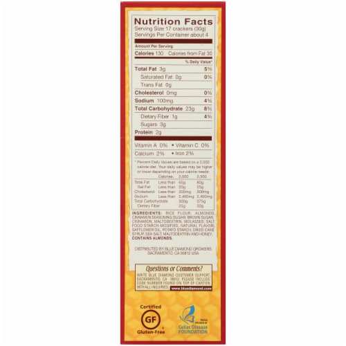 Blue Diamond Nut-Thins Honey Cinnamon Almond Crackers Perspective: right
