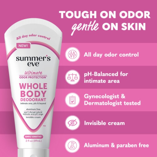 Summer's Eve Whole Body Ultimate Odor Protection Simply Sensitive Deodorant 3 fl oz Perspective: right