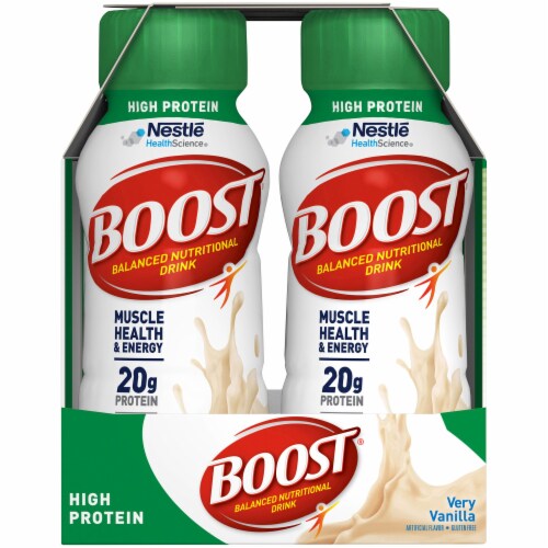 Nestle Boost High Protein Balanced Nutritional Drink Very Vanilla 8 oz Bottle 24 Ct Perspective: right