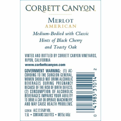 Corbett Canyon Merlot Red Wine Perspective: right