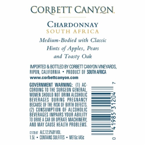 Corbett Canyon Chardonnay White Wine Perspective: right