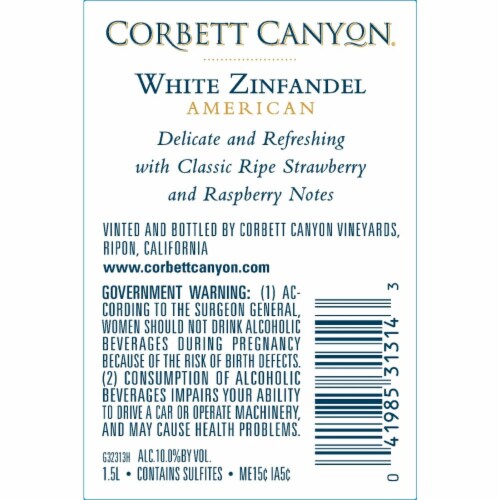 Corbett Canyon White Zinfandel California Rose Wine Perspective: right