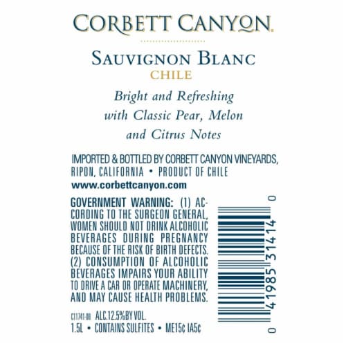 Corbett Canyon Sauvignon Blanc California White Wine Perspective: right