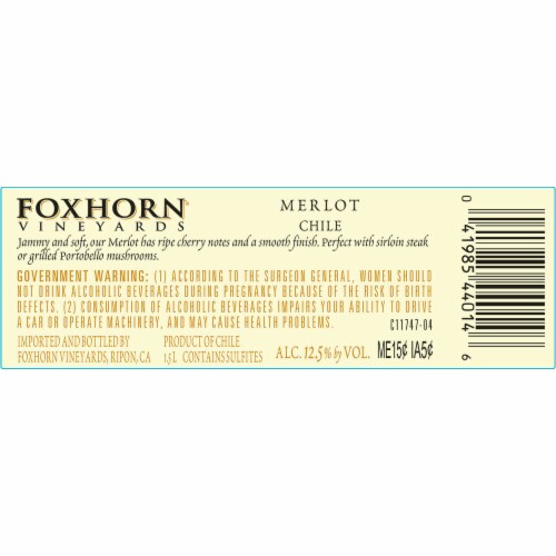 Foxhorn Merlot Australia Red Wine Perspective: right