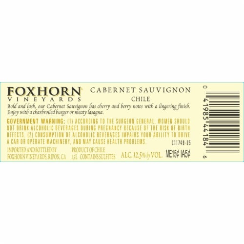Foxhorn Cabernet Sauvignon California Red Wine Perspective: right