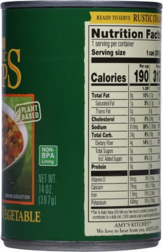 Amy's® Organic Hearty Rustic Italian Vegetable Soup Perspective: right