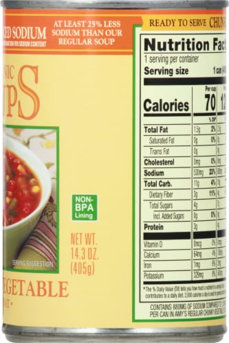 Amy's® Organic Reduced Sodium Low Fat Chunky Vegetable Soup Perspective: right