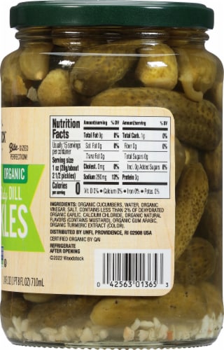 Woodstock Farms Organic Kosher Baby Dill Pickles Perspective: right