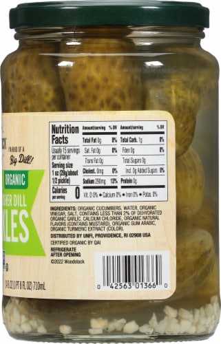 Woodstock Farms Organic Whole Kosher Dill Pickles Perspective: right