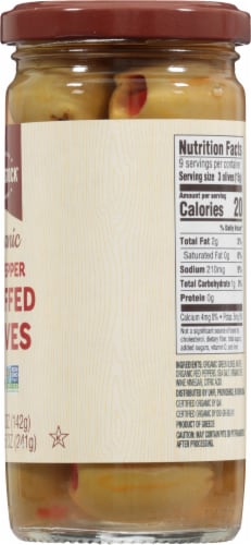Woodstock® Organic Red Pepper Stuffed Green Olives Perspective: right