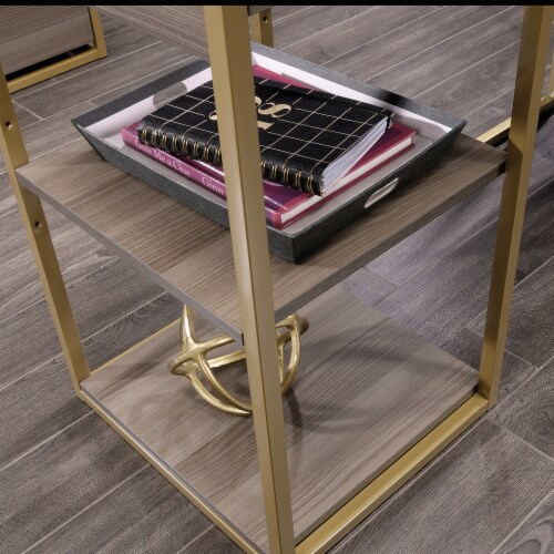 Sauder International Lux L Shaped Writing Desk in Diamond Ash and