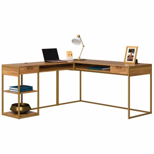 Modern L-Shaped Desk with Gold Frame