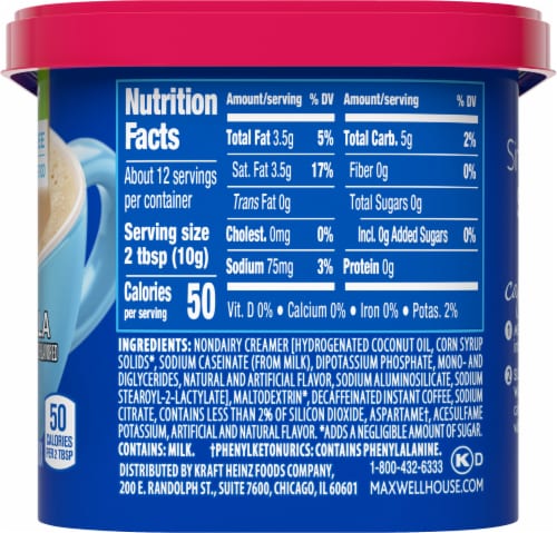 Maxwell House Sugar-Free French Vanilla Decaf Instant Coffee Perspective: right