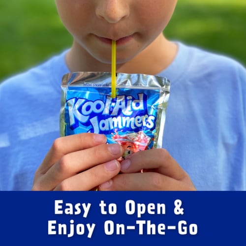 Kool Aid Jammers Blue Raspberry Kids Drink 0% Juice Box Pouches Perspective: right