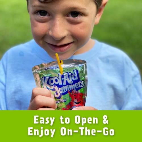 Kool Aid Jammers Strawberry Kiwi Kids Drink 0% Juice Box Pouches Perspective: right