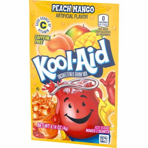 Kool Aid Unsweetened Peach Mango Powdered Soft Drink Mix Packet Perspective: right
