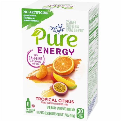 Crystal Light Pure Energy Tropical Citrus with Caffeine and B Vitamins Drink Mix Packets Perspective: right