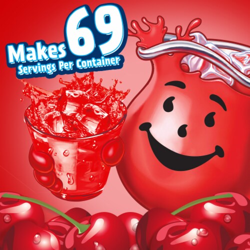 Kool Aid Sugar-Sweetened Cherry Red Powdered Soft Drink Mix Perspective: right