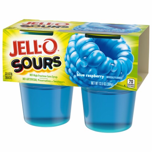 Jell-O Sours Blue Raspberry Ready-to-Eat Jello Cups Gelatin Snack, 4 ct -  King Soopers