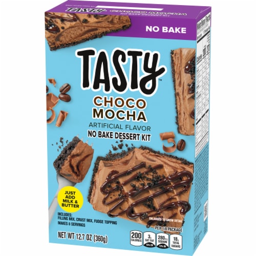 Tasty No Bake Choco Mocha Dessert Kit with Filling Mix Crust Mix & Fudge Topping Perspective: right